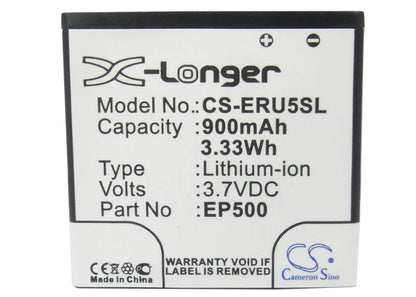 3.7V, 900mAh, Li-ion Battery fits Sony Ericsson, E15, E15i, 3.33Wh