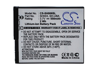 3.7V, 550mAh, Li-ion Battery fits Sharp, 003sh, Aqous Shot Sh003, 2.035Wh