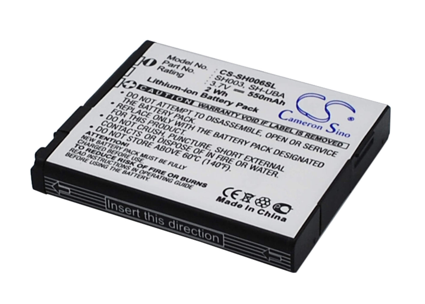 3.7V, 550mAh, Li-ion Battery fits Sharp, 003sh, Aqous Shot Sh003, 2.035Wh