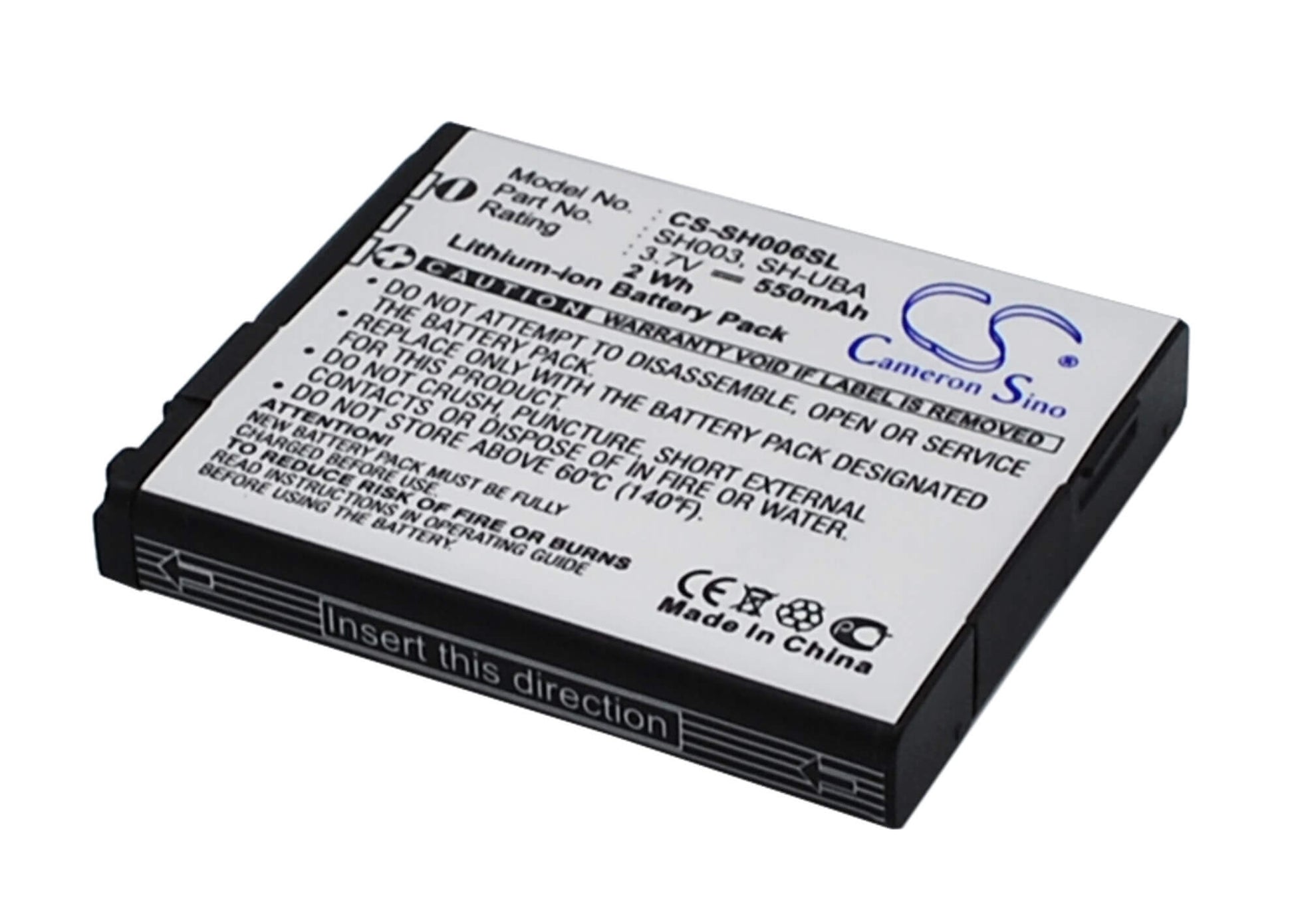 3.7V, 550mAh, Li-ion Battery fits Sharp, 003sh, Aqous Shot Sh003, 2.035Wh