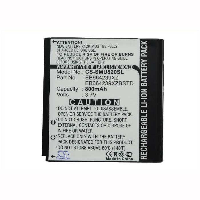 3.7V, 800mAh, Li-ion Battery fits Samsung, Reality U820, Sch-u820, 2.96Wh