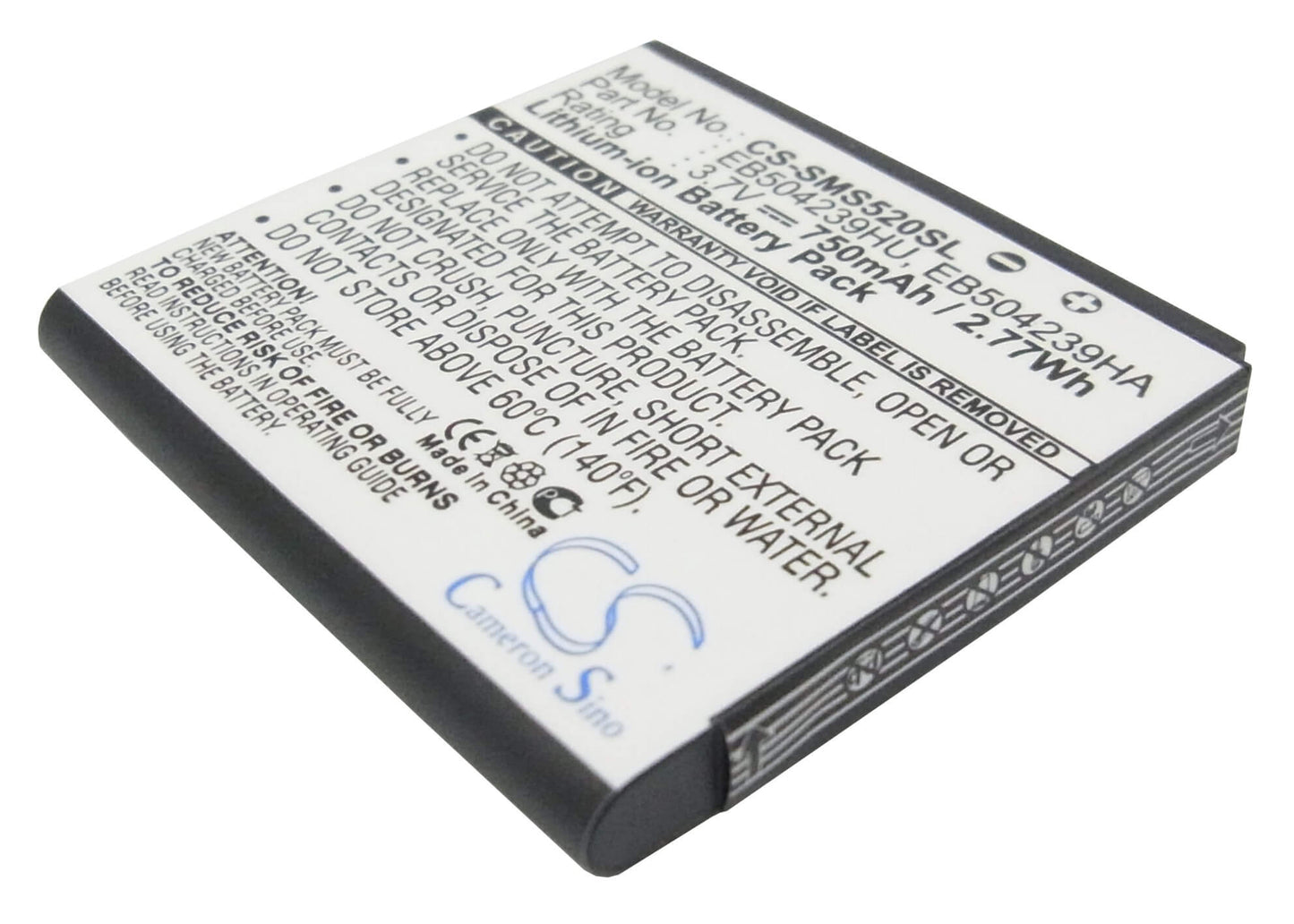 3.7V, 750mAh, Li-ion Battery fits Samsung, Gt-s5200, Gt-s5200c, 2.775Wh
