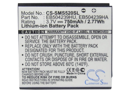 3.7V, 750mAh, Li-ion Battery fits Samsung, Gt-s5200, Gt-s5200c, 2.775Wh