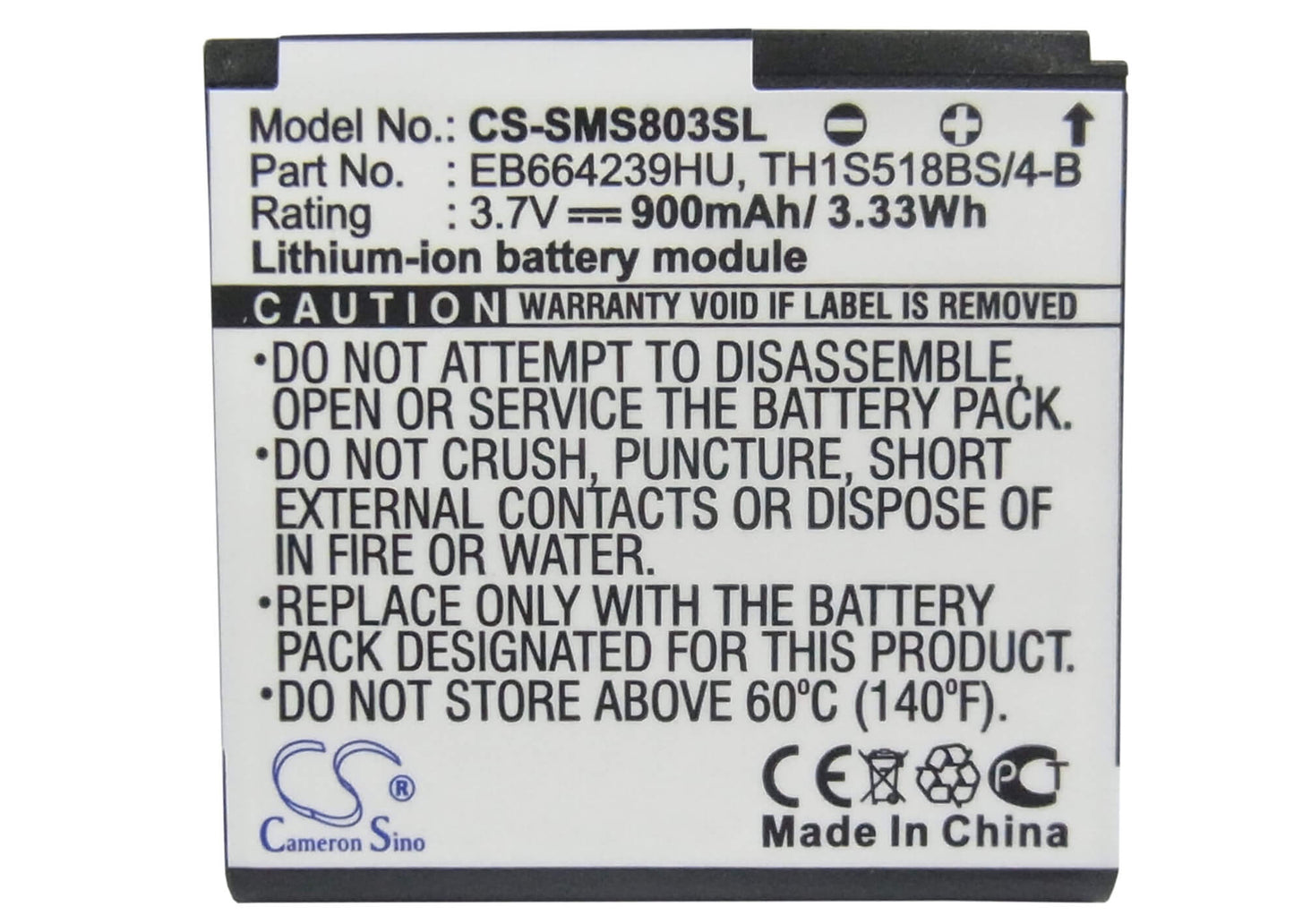 3.7V, 900mAh, Li-ion Battery fits Verizon, Reality, Sch-u370, 3.33Wh