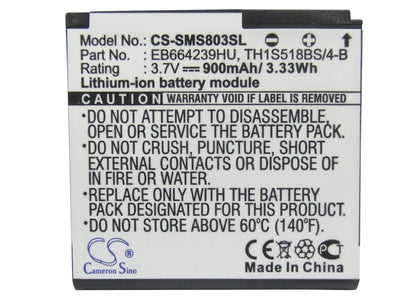 3.7V, 900mAh, Li-ion Battery fits Verizon, Reality, Sch-u370, 3.33Wh