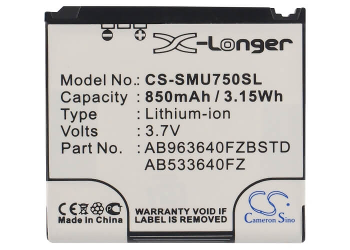 3.7V, 850mAh, Li-ion Battery fits Samsung, Alias 2, Alias 2 U750, 3.145Wh