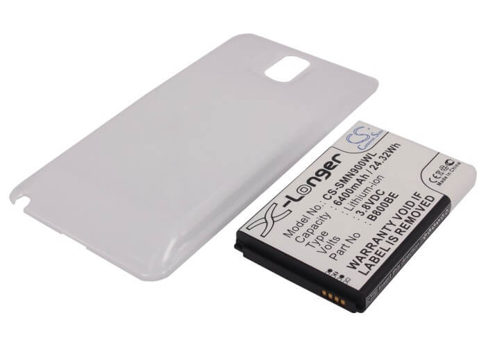 White, 3.8V, 6400mAh, Li-ion Battery fits Samsung, Galaxy Note 3, Galaxy Note Iii, 24.32Wh