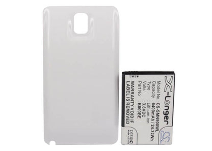 White, 3.8V, 6400mAh, Li-ion Battery fits Samsung, Galaxy Note 3, Galaxy Note Iii, 24.32Wh