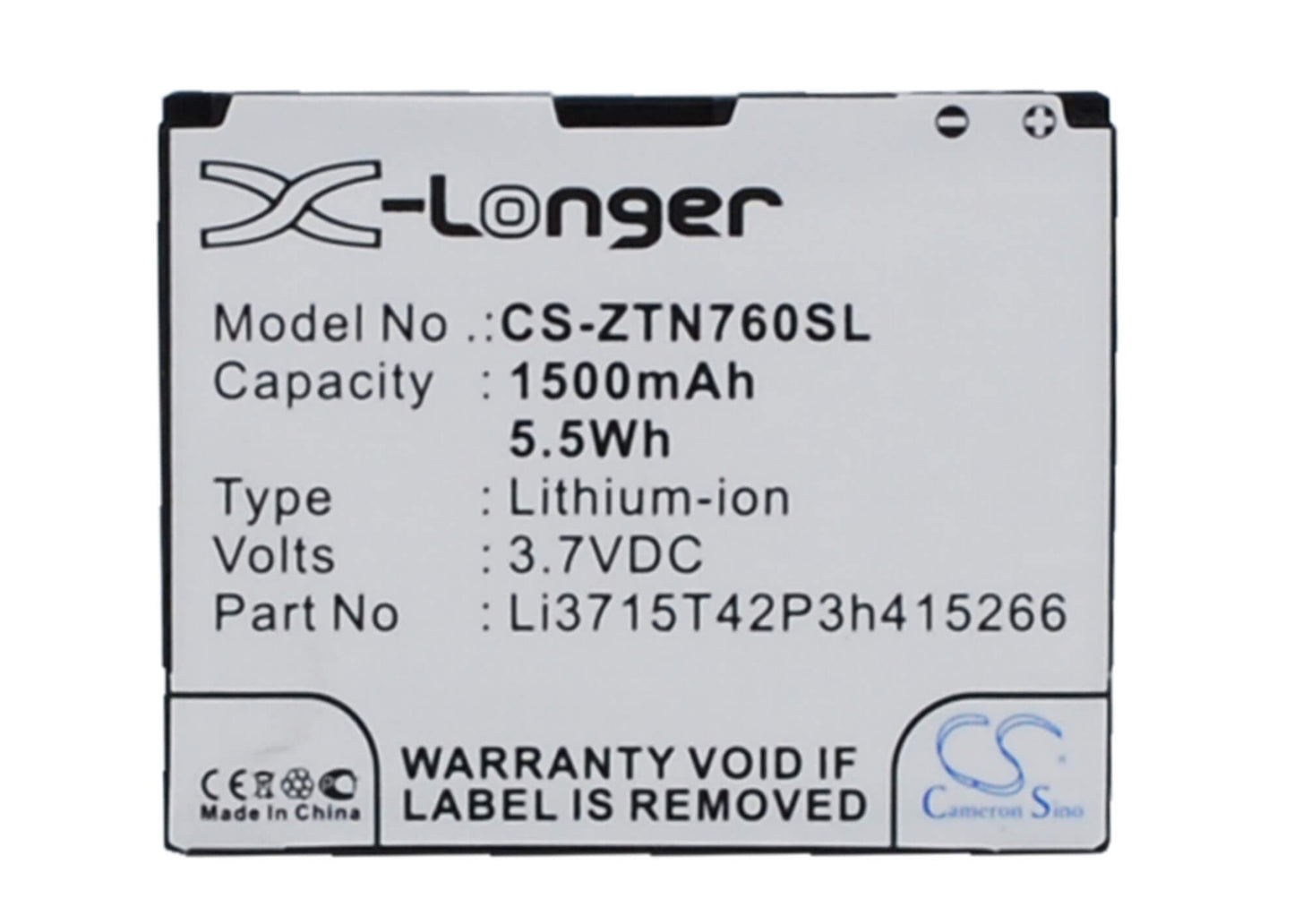3.7V, 1500mAh, Li-ion Battery fits Zte, Aglaia, Avail, 5.55Wh