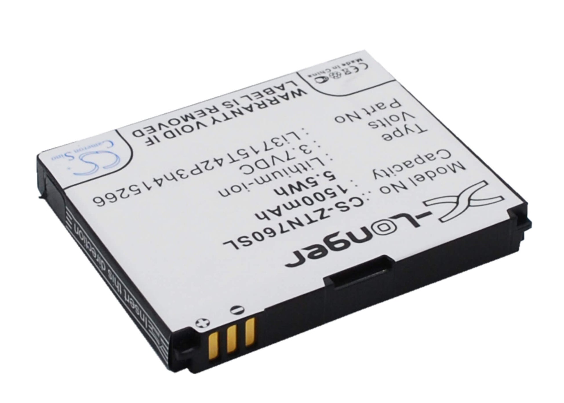 3.7V, 1500mAh, Li-ion Battery fits Zte, Aglaia, Avail, 5.55Wh