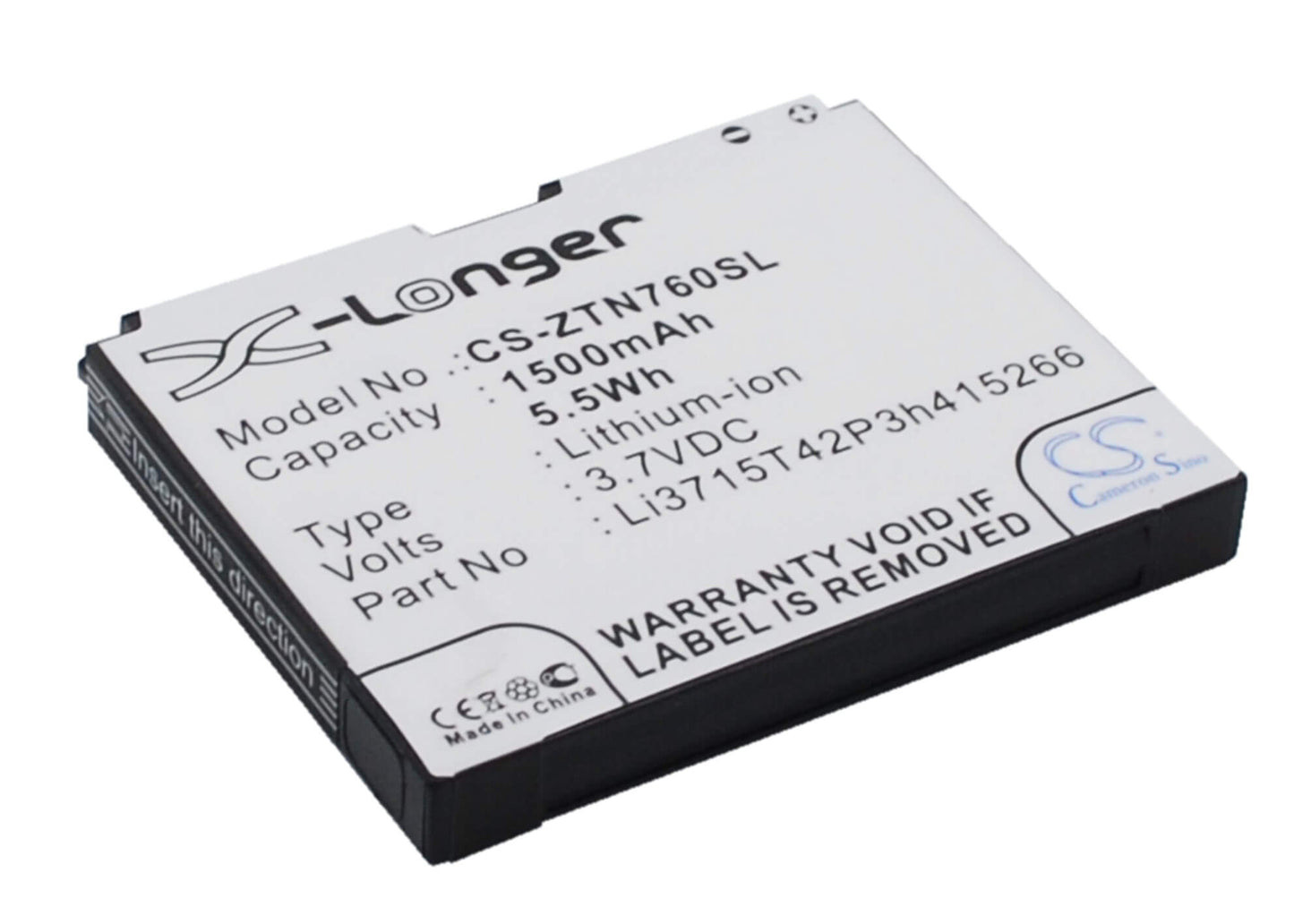 3.7V, 1500mAh, Li-ion Battery fits Telenor, Touch Plus, 5.55Wh