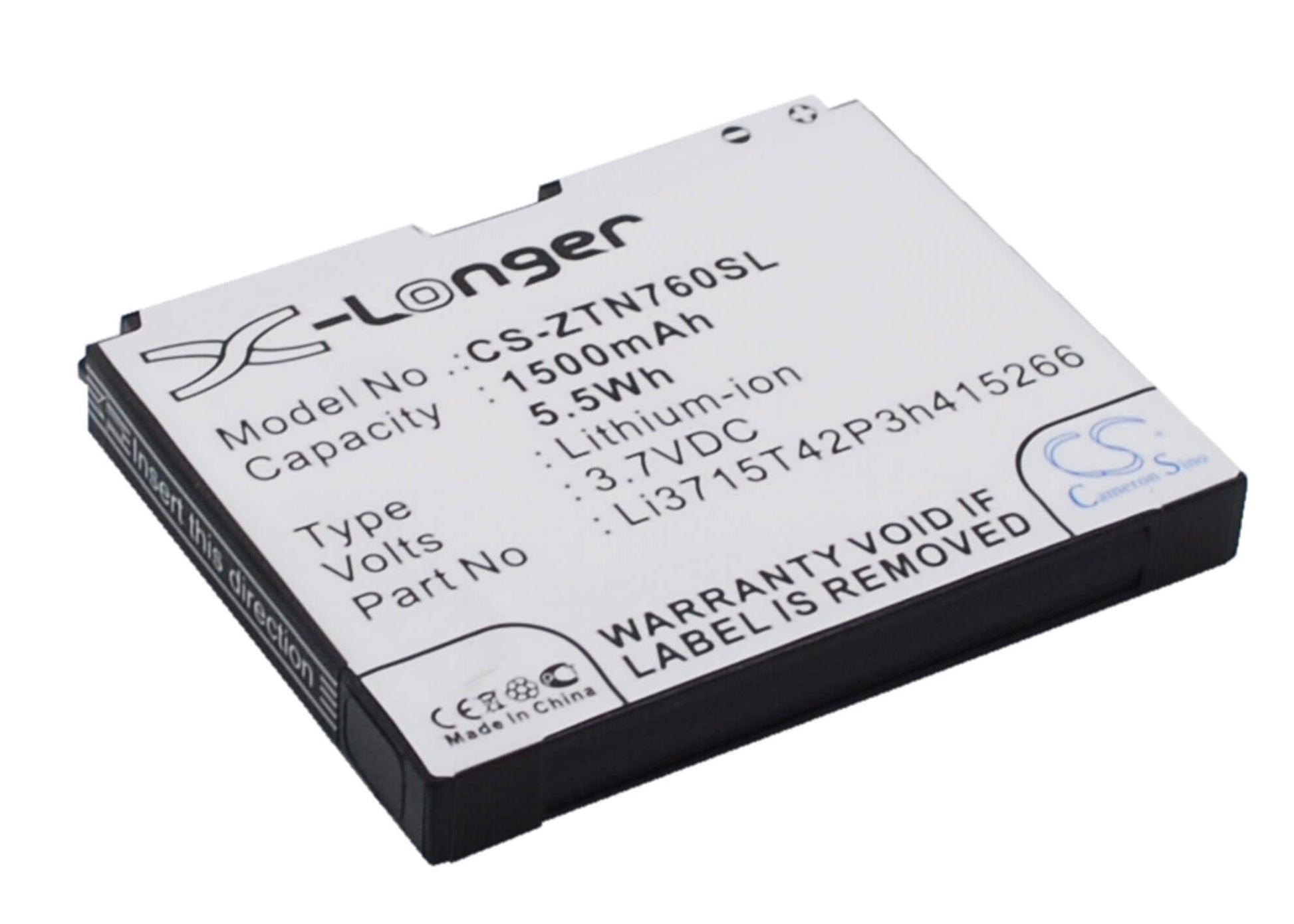3.7V, 1500mAh, Li-ion Battery fits Telenor, Touch Plus, 5.55Wh
