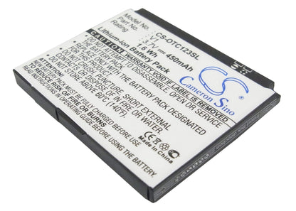 3.7V, 450mAh, Li-ion Battery fits Alcatel, Ot-c123, Ot-c123a, 1.665Wh