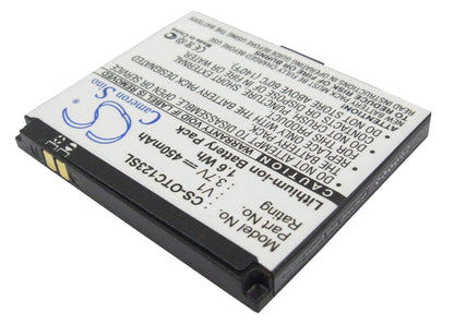 3.7V, 450mAh, Li-ion Battery fits Alcatel, Ot-c123, Ot-c123a, 1.665Wh