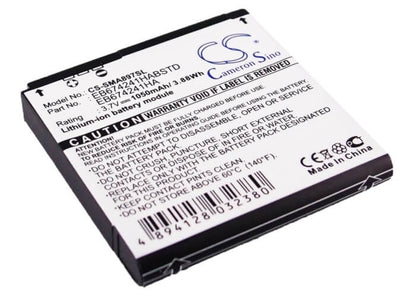 3.7V, 1050mAh, Li-ion Battery fits Samsung, Mythic A897, Mythic Sgh-a897, 3.885Wh