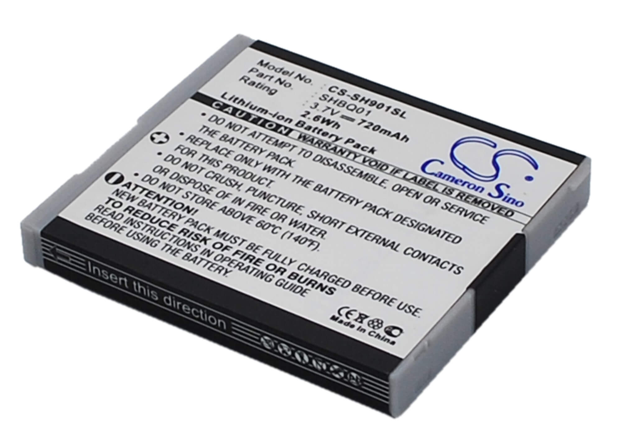 3.7V, 720mAh, Li-ion Battery fits Sharp, Sh05, Sh901is, 2.664Wh