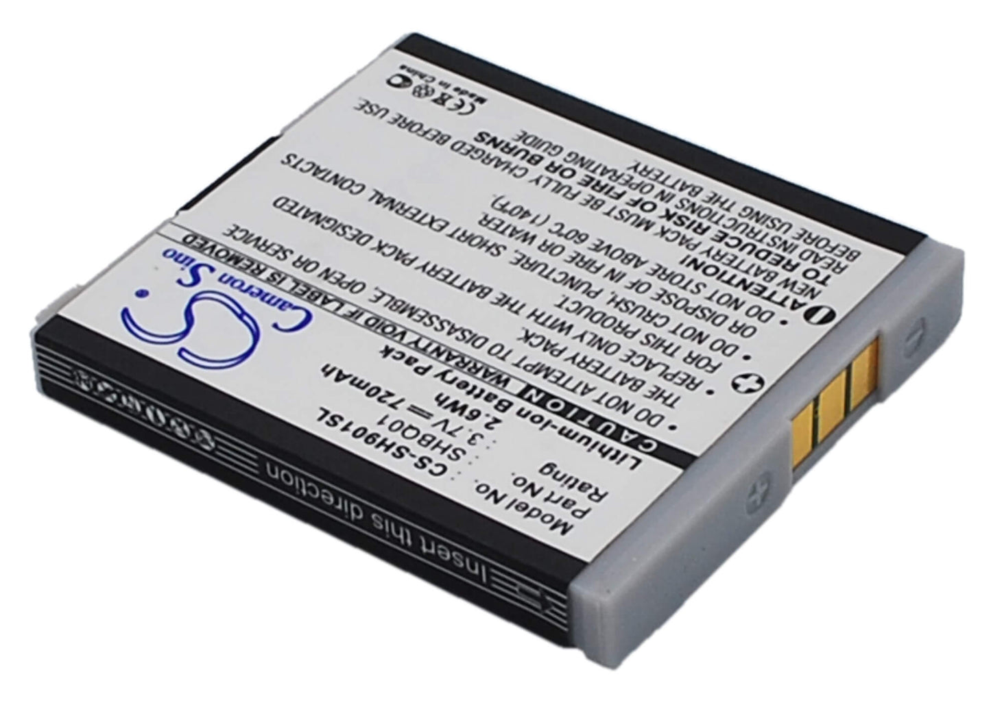 3.7V, 720mAh, Li-ion Battery fits Sharp, Sh05, Sh901is, 2.664Wh