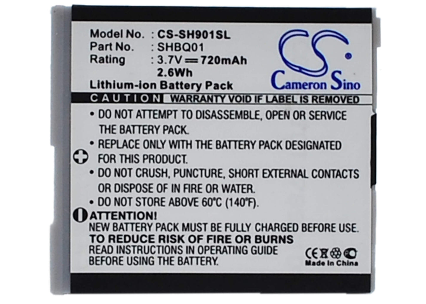 3.7V, 720mAh, Li-ion Battery fits Sharp, Sh05, Sh901is, 2.664Wh