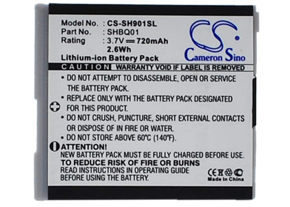 3.7V, 720mAh, Li-ion Battery fits Sharp, Sh05, Sh901is, 2.664Wh