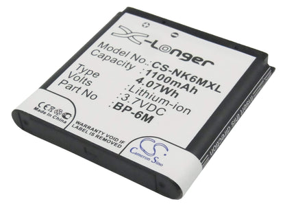 3.7V, 1100mAh, Li-ion Battery fits Nokia, 3250, 3250 Xpressmusic, 4.07Wh