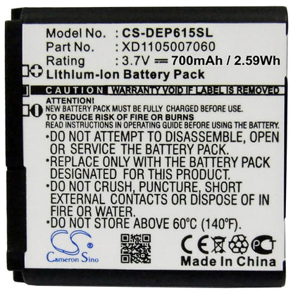 3.7V, 700mAh, Li-ion Battery fits Doro, Dp615, Phoneeasy 614, 2.59Wh