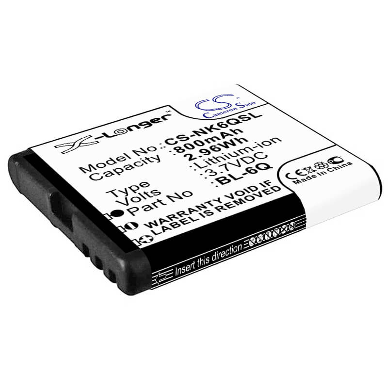 3.7V, 800mAh, Li-ion Battery fits Nokia, 6700 Classic, 6700 Classic Illuvial, 2.96Wh