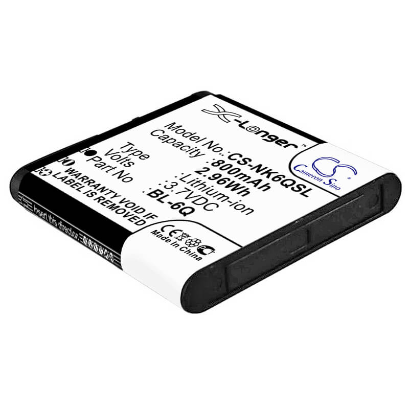 3.7V, 800mAh, Li-ion Battery fits Nokia, 6700 Classic, 6700 Classic Illuvial, 2.96Wh