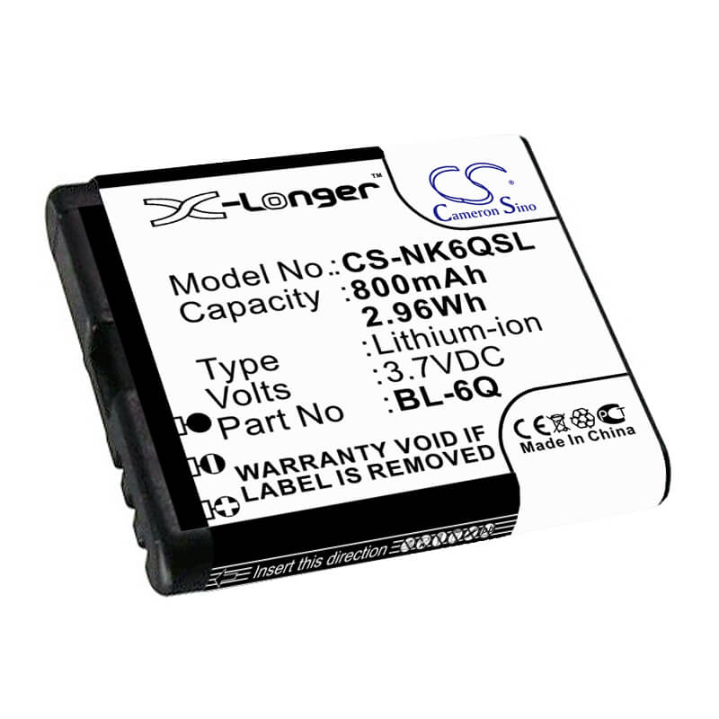 3.7V, 800mAh, Li-ion Battery fits Nokia, 6700 Classic, 6700 Classic Illuvial, 2.96Wh