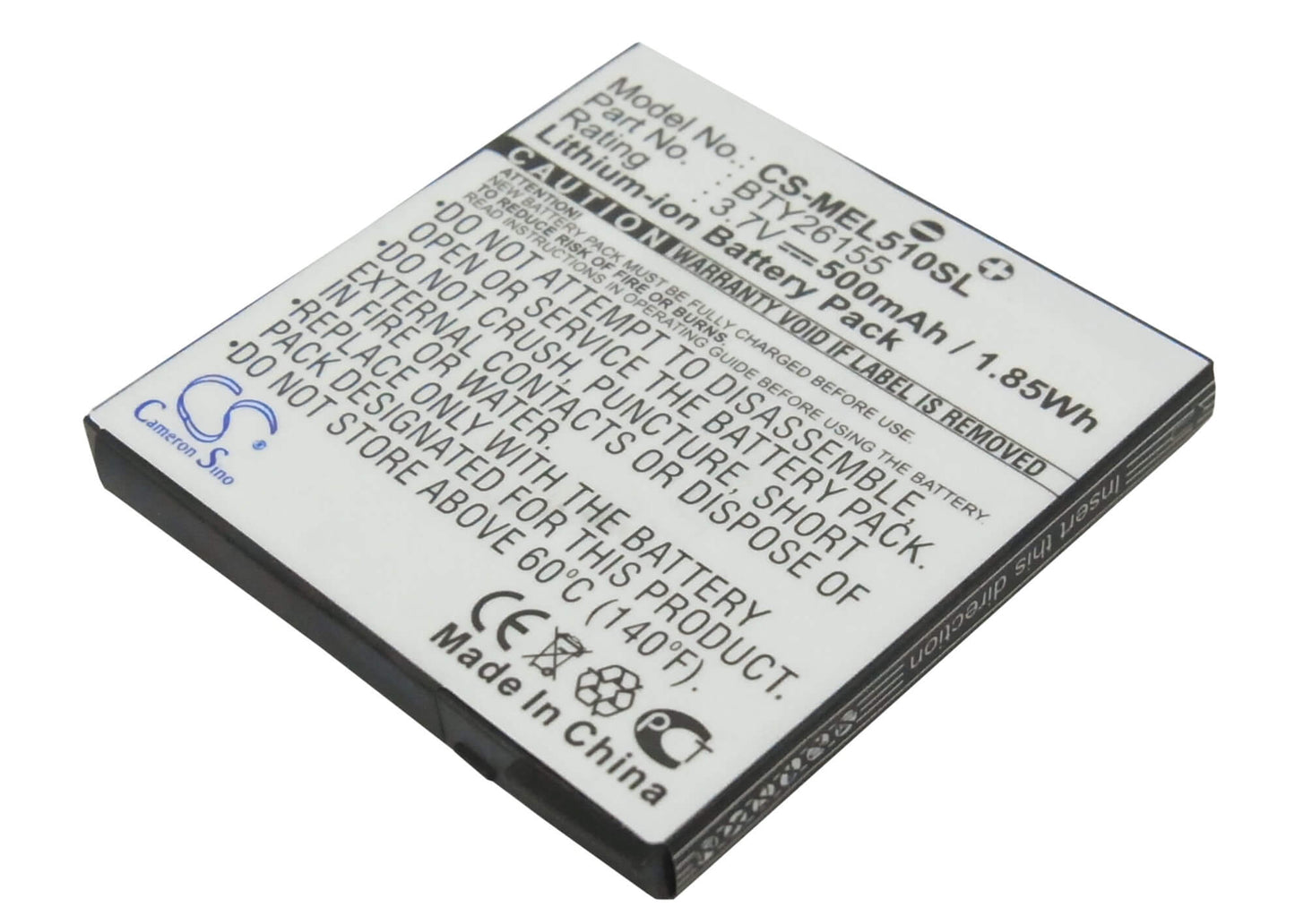 3.7V, 500mAh, Li-ion Battery fits Emporia, Elson El510, 1.85Wh