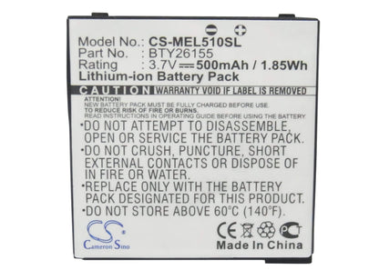 3.7V, 500mAh, Li-ion Battery fits Emporia, Elson El510, 1.85Wh
