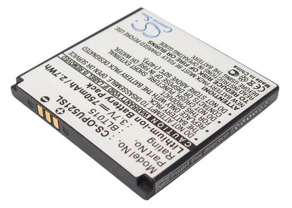 3.7V, 750mAh, Li-ion Battery fits Oppo, U521, 2.775Wh