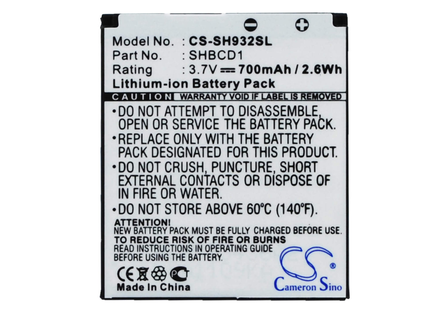 3.7V, 700mAh, Li-ion Battery fits Sharp, 932sh, 2.59Wh