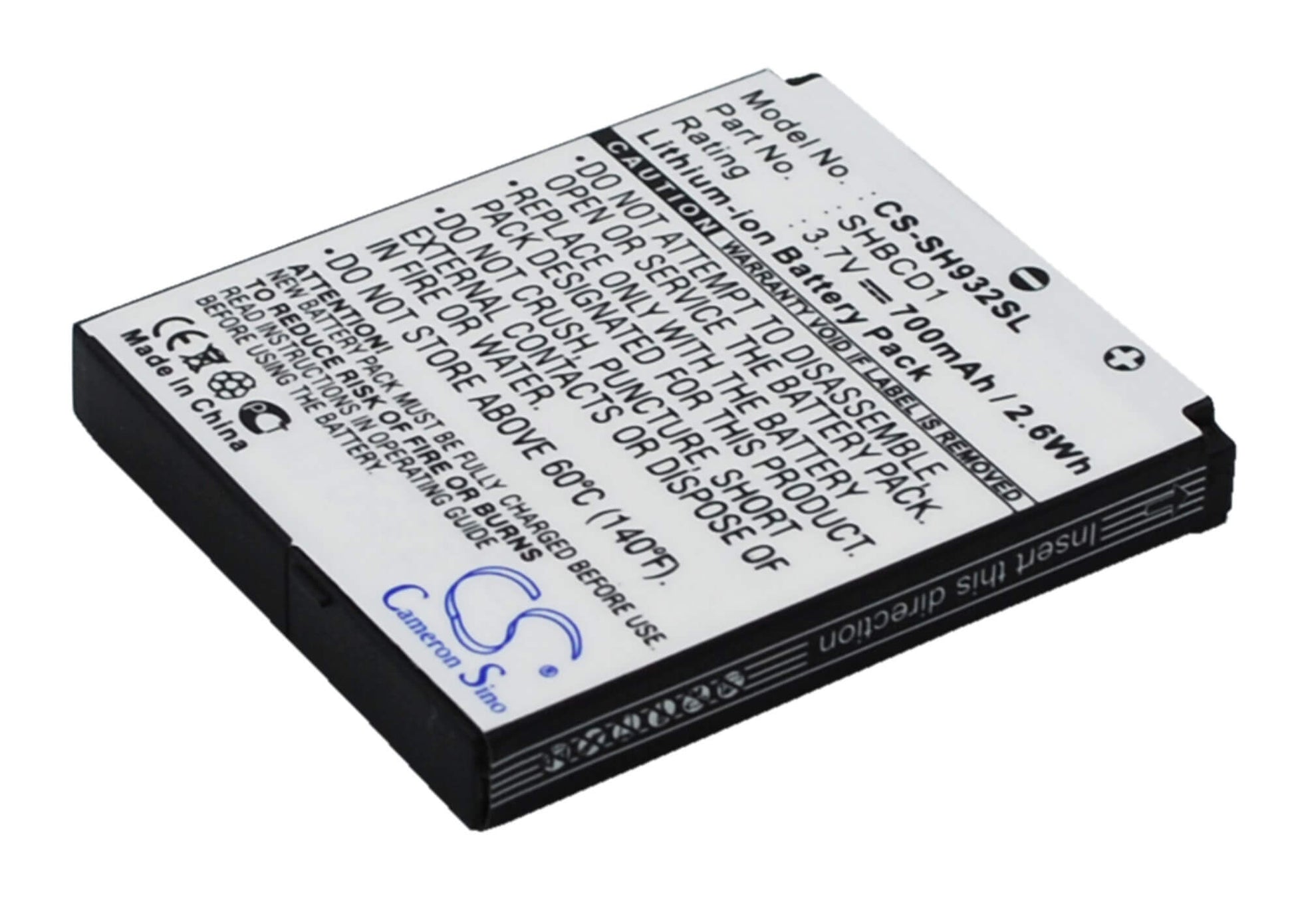 3.7V, 700mAh, Li-ion Battery fits Sharp, 932sh, 2.59Wh