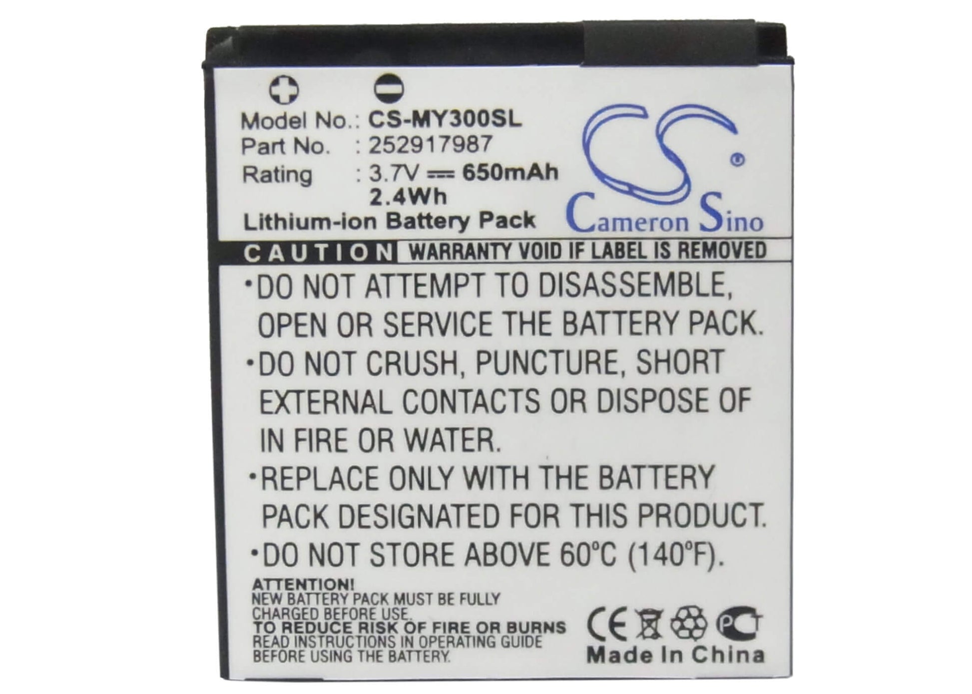 3.7V, 650mAh, Li-ion Battery fits Sagem, My200, My-200, 2.405Wh
