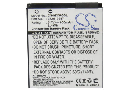 3.7V, 650mAh, Li-ion Battery fits Sagem, My200, My-200, 2.405Wh