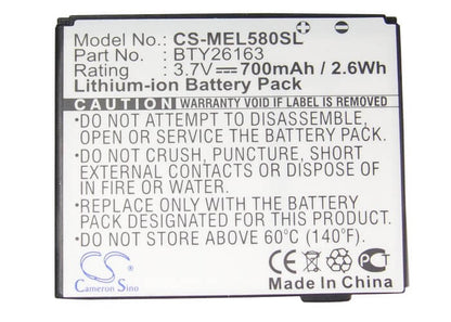 3.7V, 700mAh, Li-ion Battery fits Mobistel, El500, Touch El580, 2.59Wh