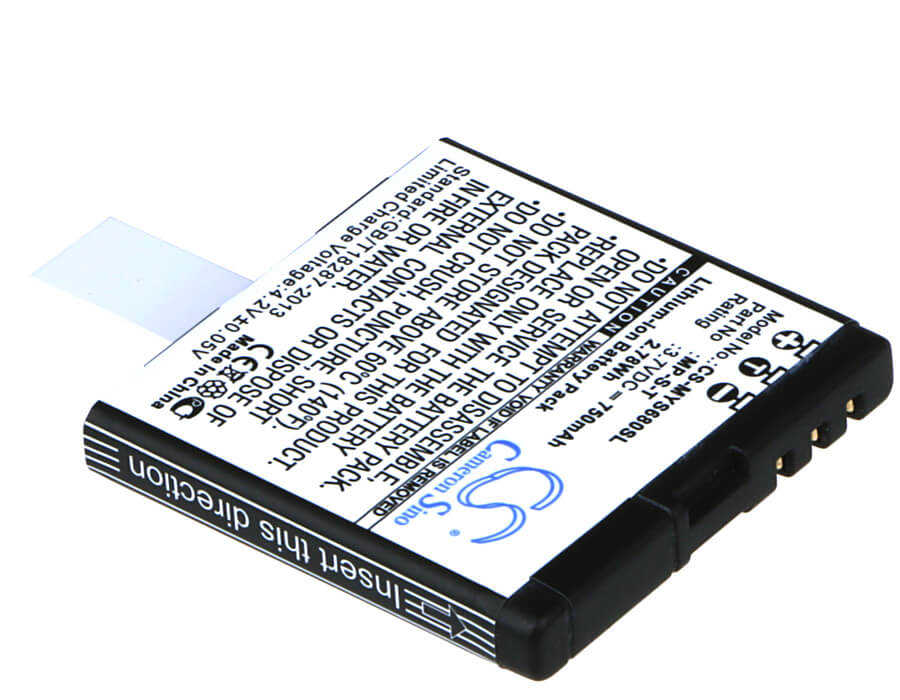 3.7V, 750mAh, Li-ion Battery fits Myphone, 6600, 6600 Free, 2.775Wh