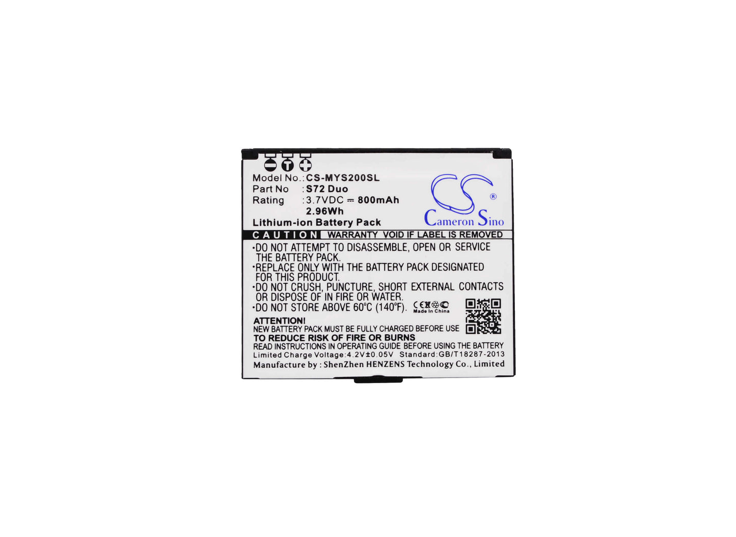 3.7V, 800mAh, Li-ion Battery fits Myphone, S72 Duo, 2.96Wh