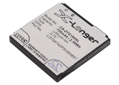 3.7V, 700mAh, Li-ion Battery fits Zte, A34, A39, 2.59Wh