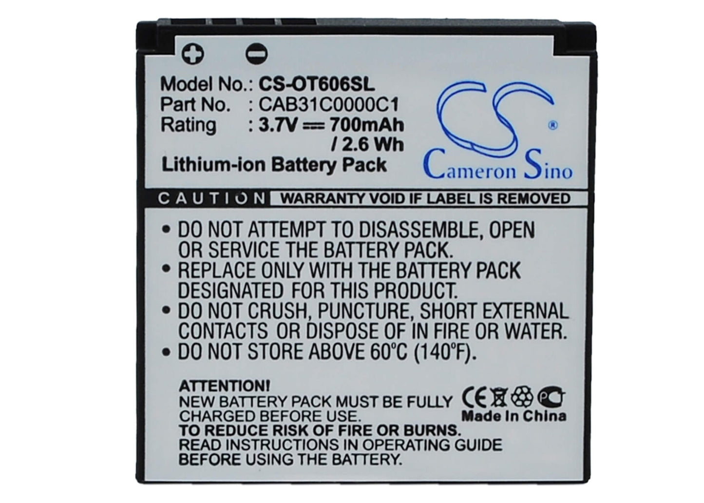 3.7V, 700mAh, Li-ion Battery fits T-mobile, Spark, 2.59Wh