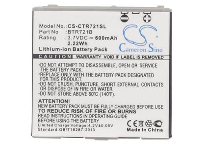 3.7V, 600mAh, Li-ion Battery fits Casio, C721, 2.22Wh
