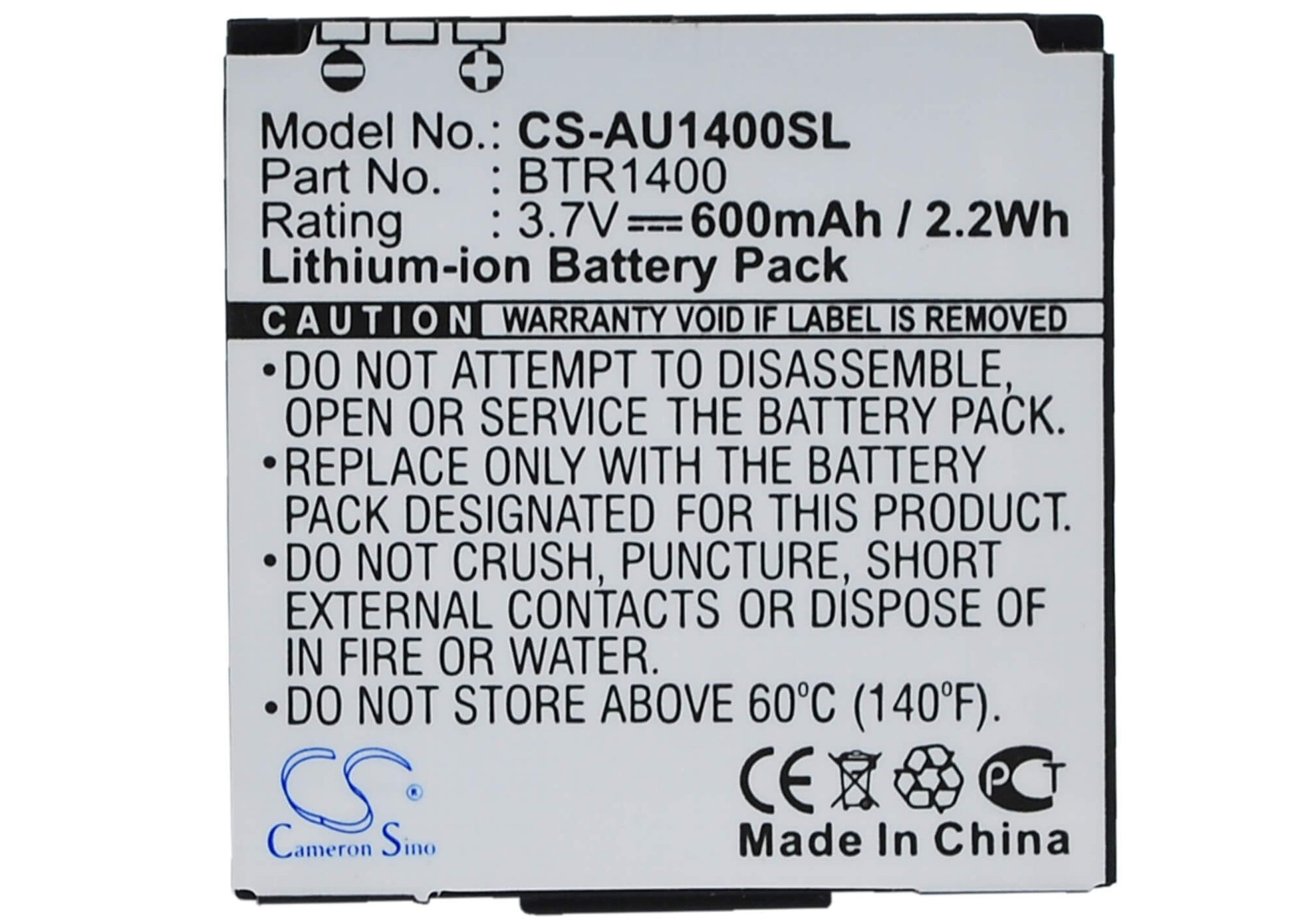 3.7V, 600mAh, Li-ion Battery fits Utstarcom, Cdm-1400, Pcs-1400, 2.22Wh