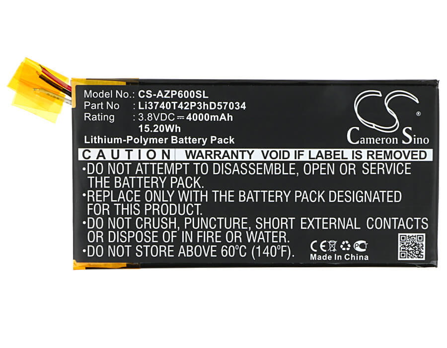 3.8V, 4000mAh, Li-Polymer Battery fits Amazing, P6, 15.2Wh