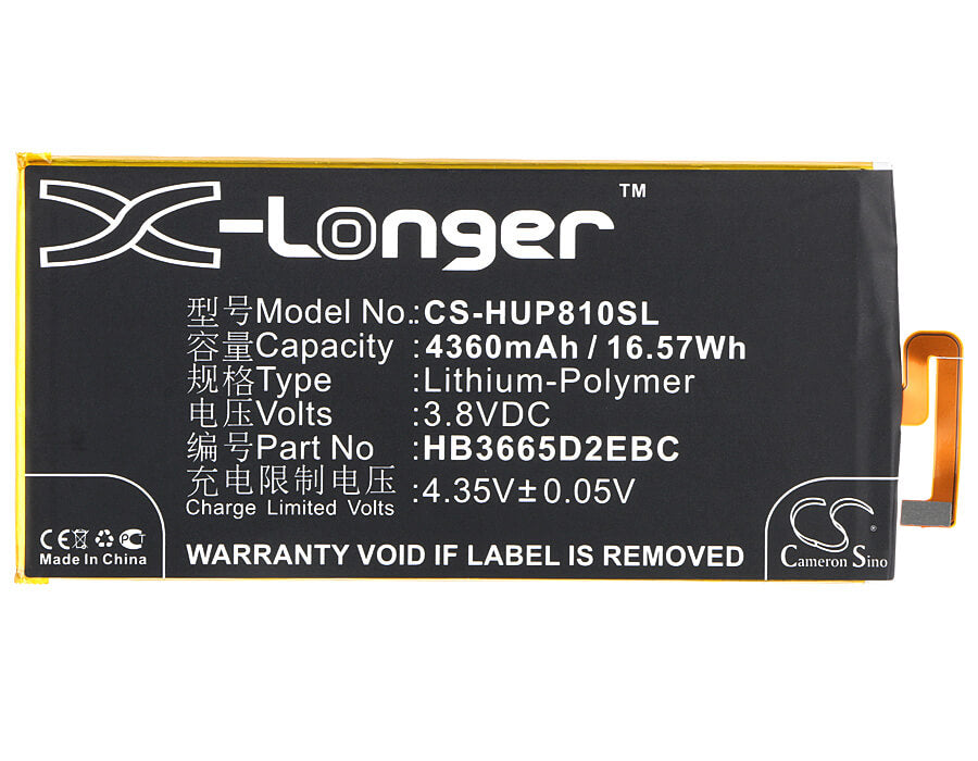 3.8V, 4360mAh, Li-Polymer Battery fits Huawei, Ascend P8 Max, Dav-703l, 16.568Wh