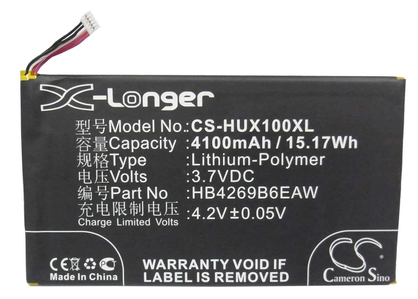 3.7V, 4100mAh, Li-Polymer Battery fits Huawei, Honor X1 4g 7d-504l, Honor X1 7d-504l, 15.17Wh