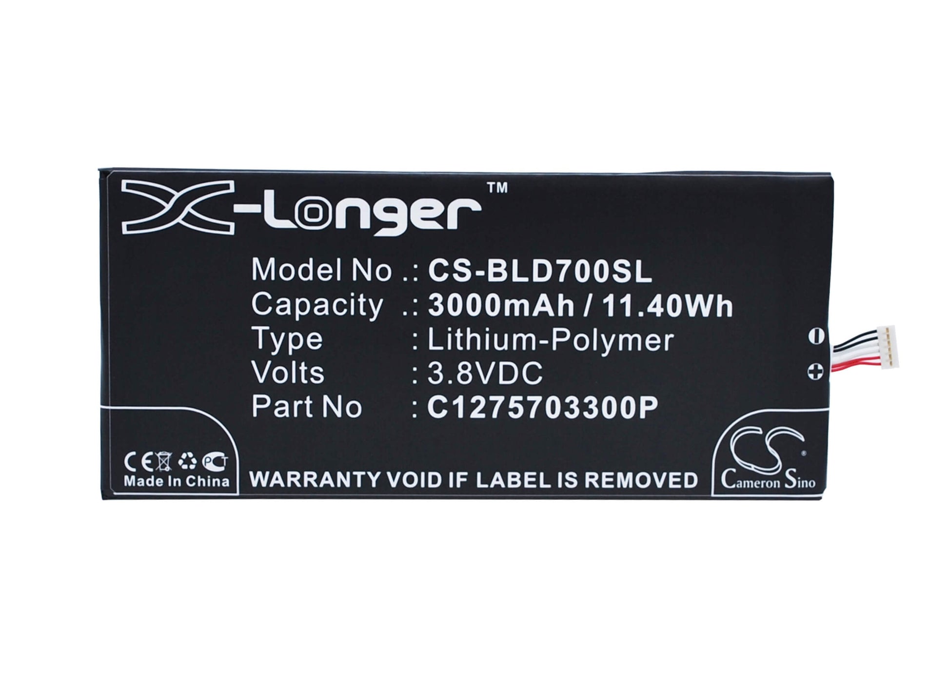 3.8V, 3000mAh, Li-Polymer Battery fits Blu, D700, D700a, 11.4Wh