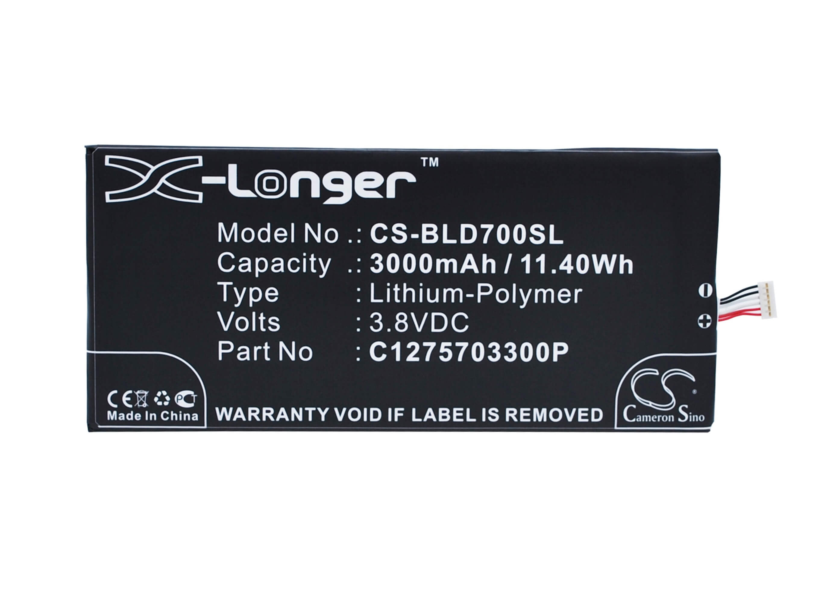 3.8V, 3000mAh, Li-Polymer Battery fits Blu, D700, D700a, 11.4Wh
