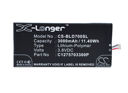3.8V, 3000mAh, Li-Polymer Battery fits Blu, D700, D700a, 11.4Wh