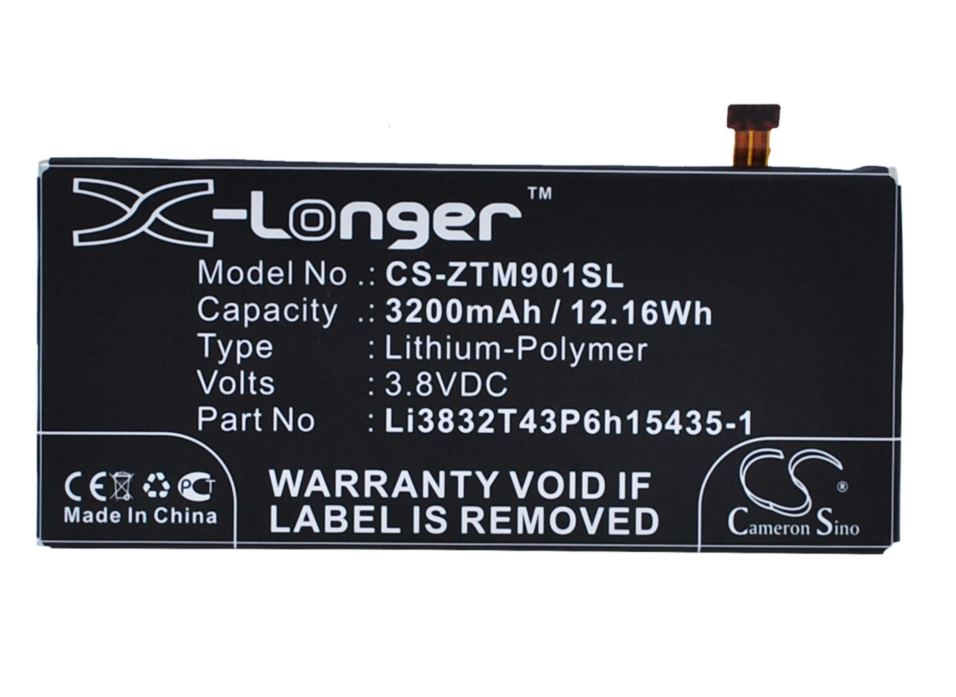 3.8V, 3200mAh, Li-Polymer Battery fits Zte, Grand M901c, Grand M901q, 12.16Wh