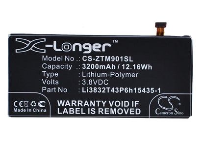 3.8V, 3200mAh, Li-Polymer Battery fits Zte, Grand M901c, Grand M901q, 12.16Wh